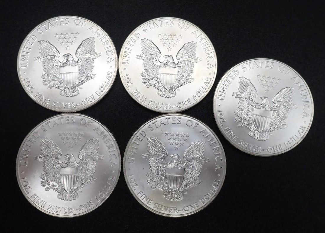 (5) 2012 U.S. American Eagle 1 Ounce .999 Silver Coins - 2