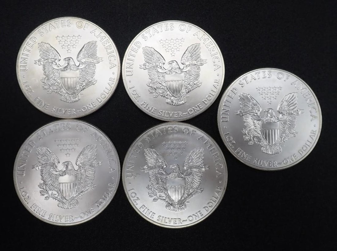 (5) 2012 U.S. American Eagle 1 Ounce .999 Silver Coins - 2