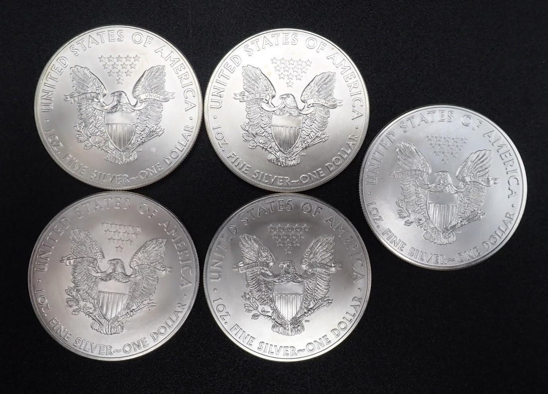 (5) 2012 U.S. American Eagle 1 Ounce .999 Silver Coins - 2