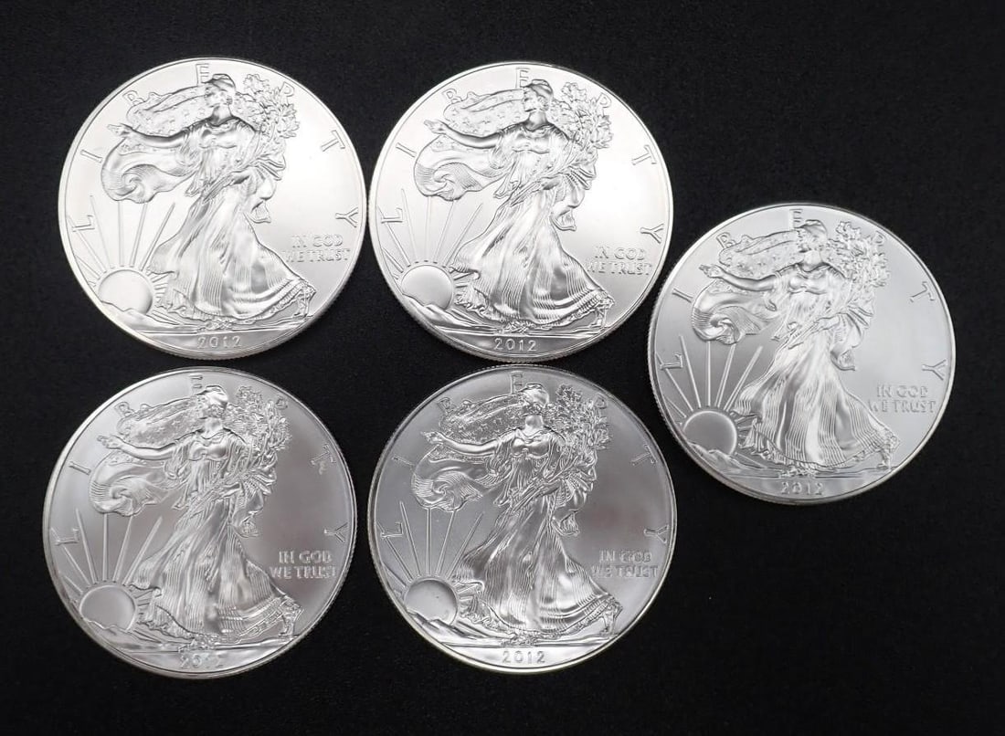 (5) 2012 U.S. American Eagle 1 Ounce .999 Silver Coins (1 of 2)