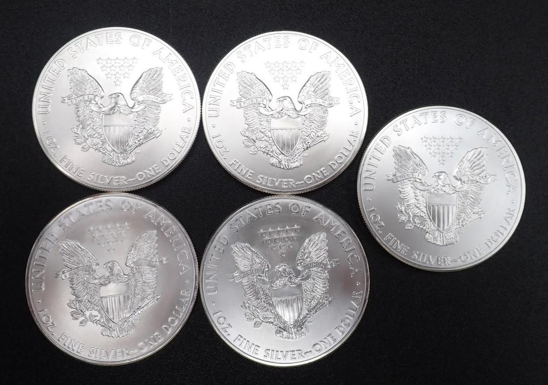 (5) 2012 U.S. American Eagle 1 Ounce .999 Silver Coins - 2