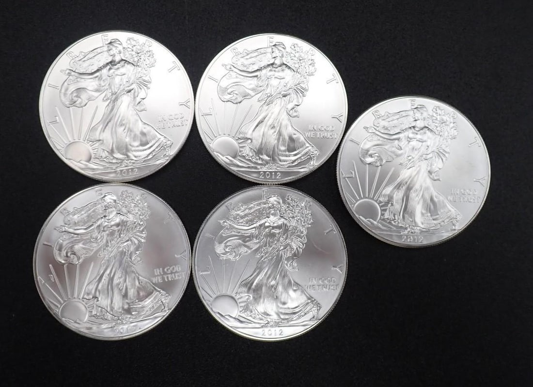 (5) 2012 U.S. American Eagle 1 Ounce .999 Silver Coins (1 of 2)