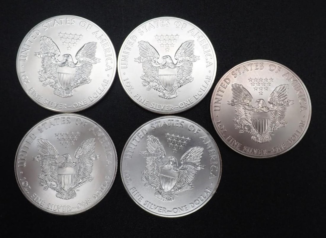 (5) 2012 U.S. American Eagle 1 Ounce .999 Silver Coins - 2