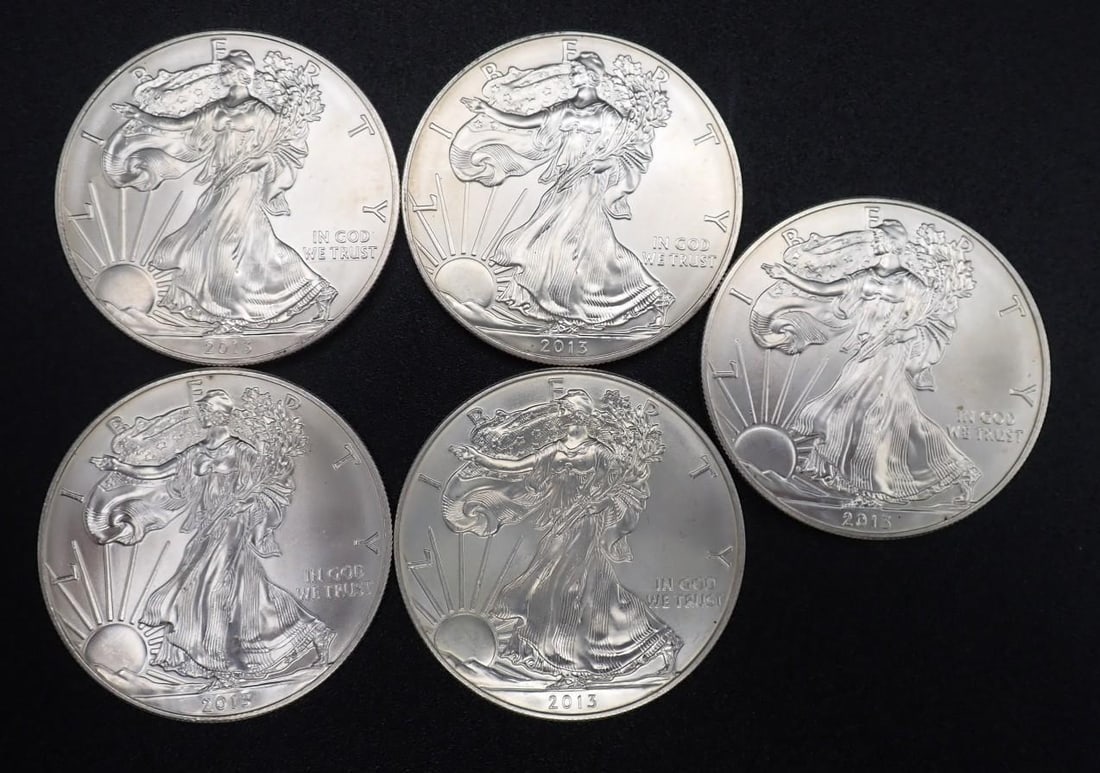(5) 2013 U.S. American Eagle 1 Ounce .999 Silver Coins (1 of 3)