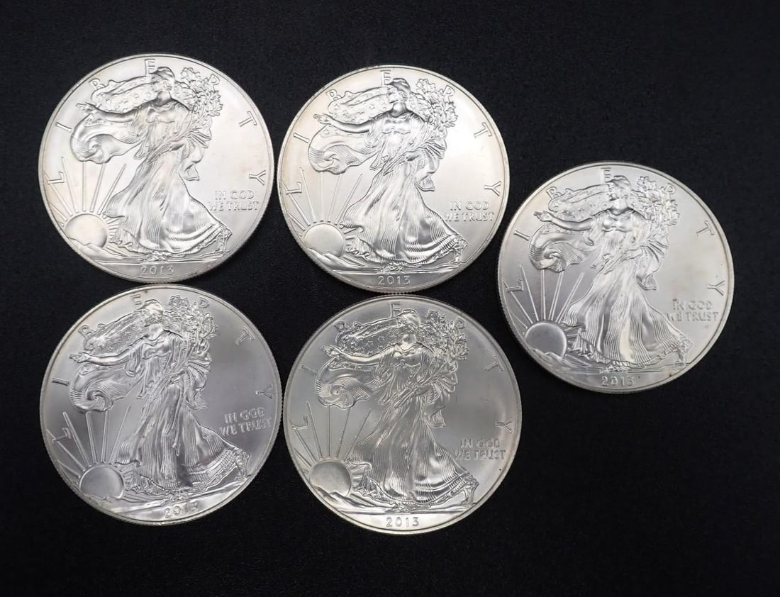 (5) 2013 U.S. American Eagle 1 Ounce .999 Silver Coins - 2