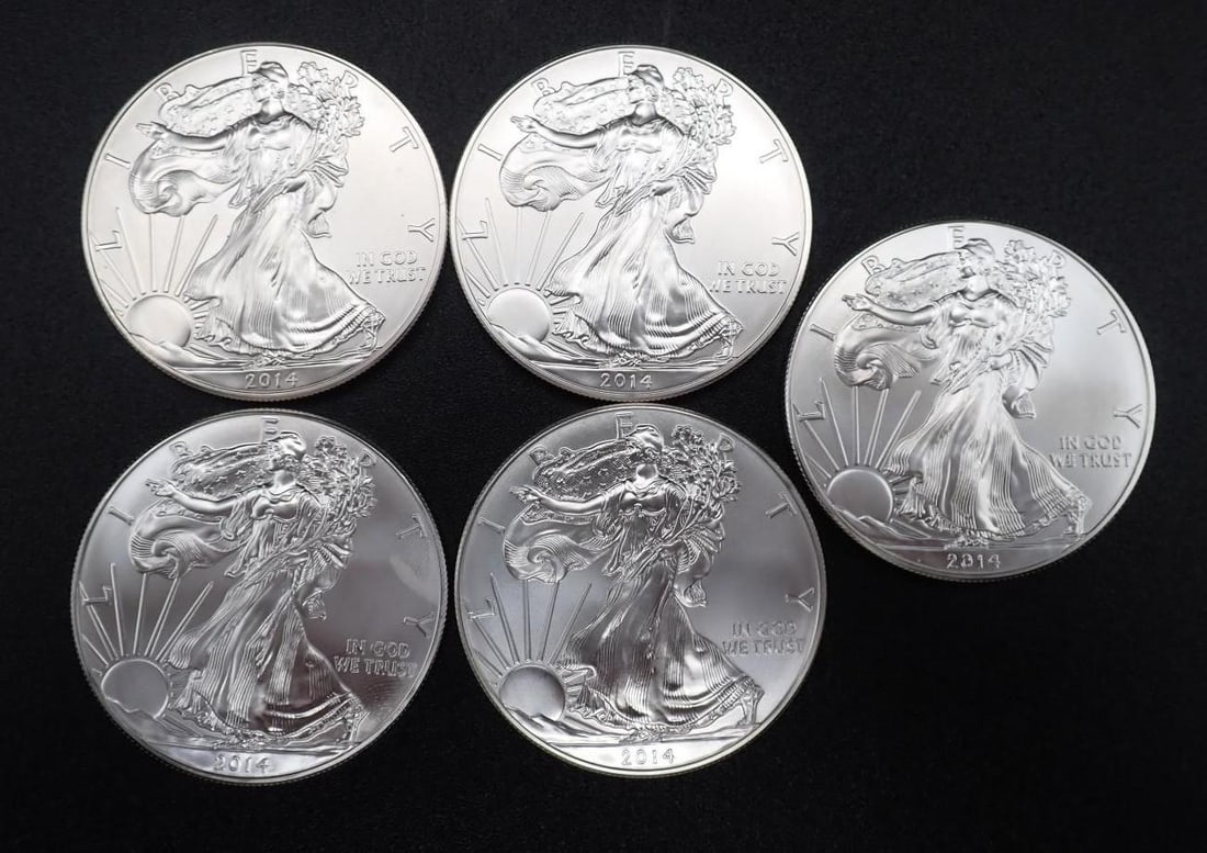 (5) 2014 U.S. American Eagle 1 Ounce .999 Silver Coins: (5) 2014 U.S. American Eagle 1 Ounce .999 Silver Coins -