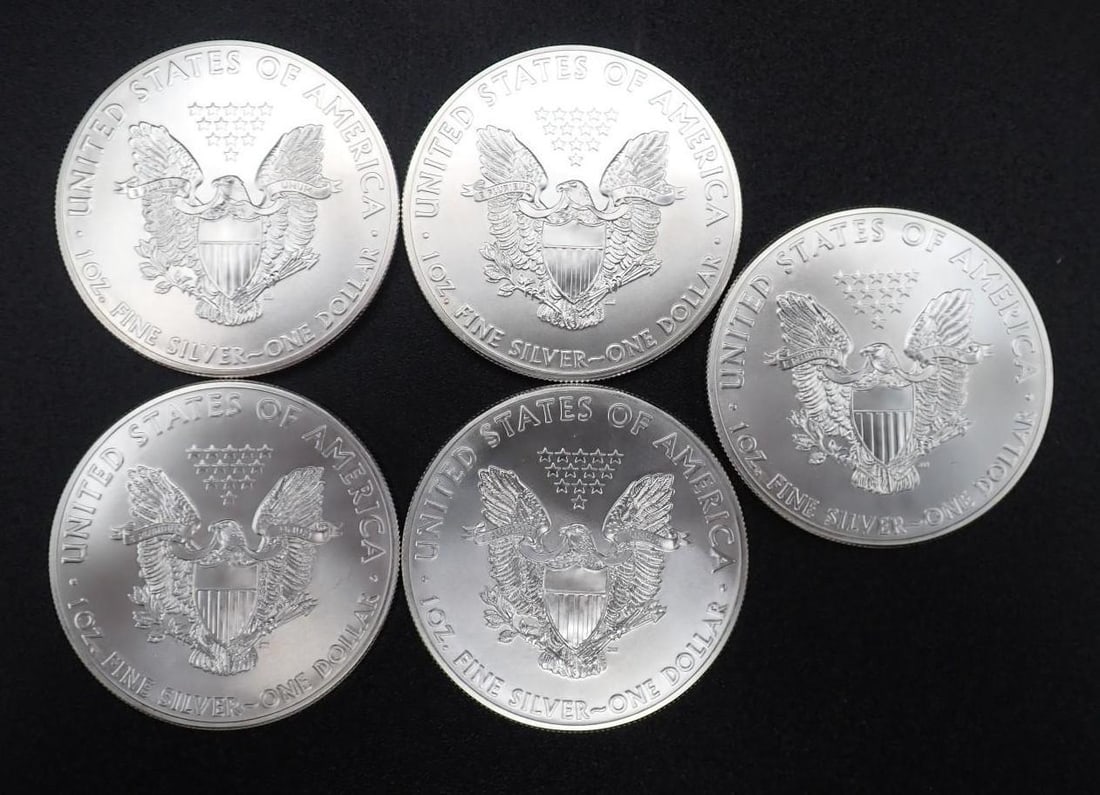 (5) 2014 U.S. American Eagle 1 Ounce .999 Silver Coins - 2