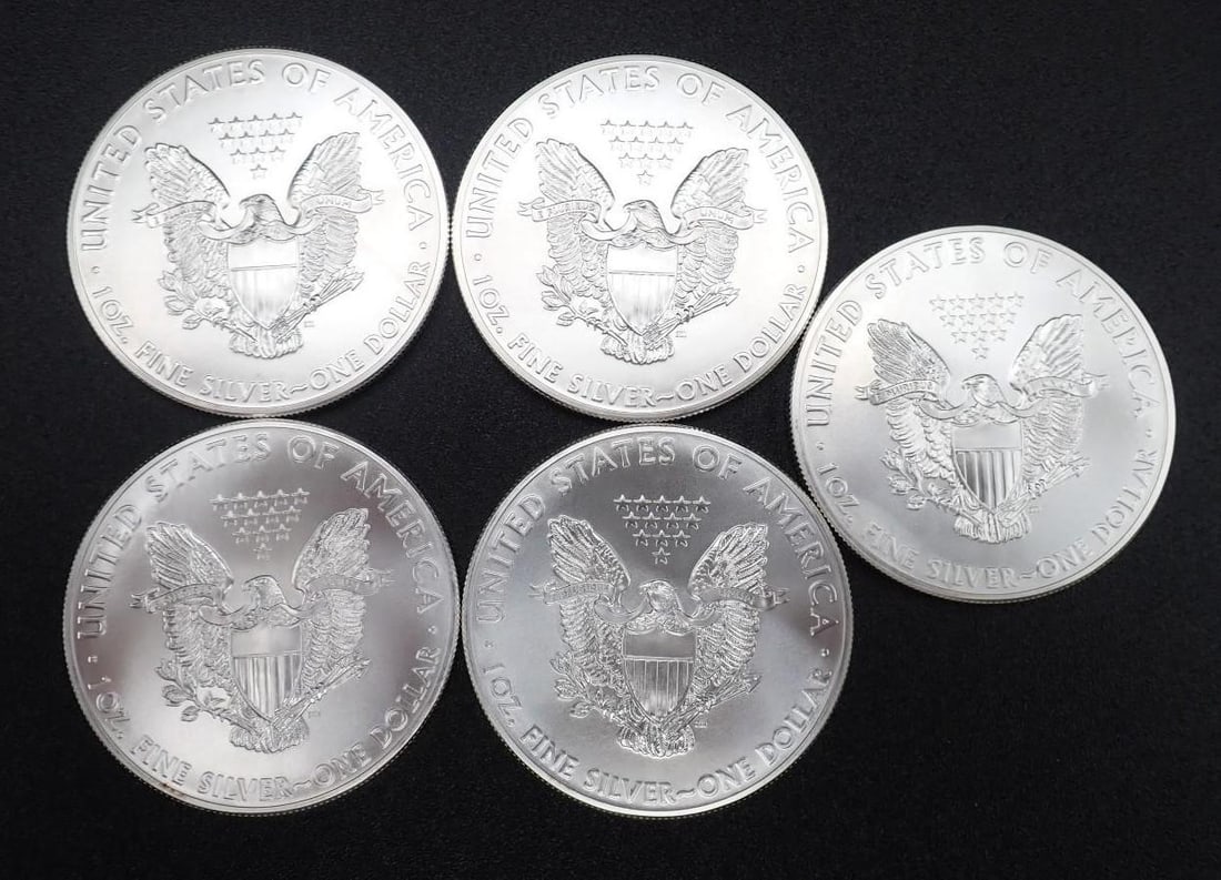 (5) 2014 U.S. American Eagle 1 Ounce .999 Silver Coins - 2