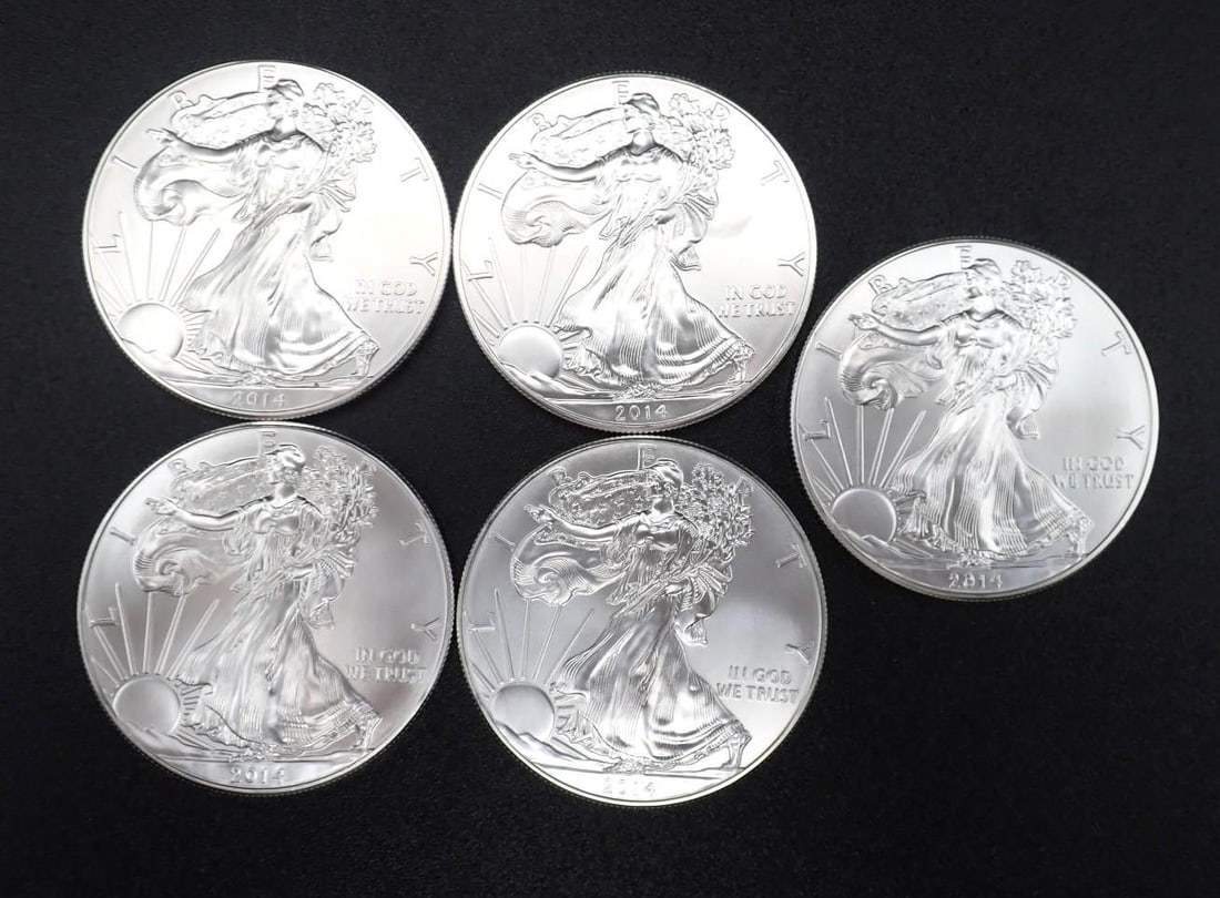 (5) 2014 U.S. American Eagle 1 Ounce .999 Silver Coins: (5) 2014 U.S. American Eagle 1 Ounce .999 Silver Coins -