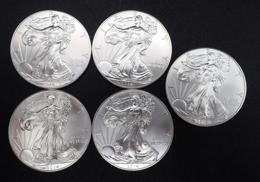 (5) 2014 U.S. American Eagle 1 Ounce .999 Silver Coins: (5) 2014 U.S. American Eagle 1 Ounce .999 Silver Coins -