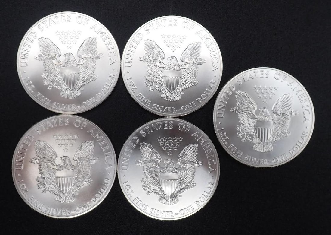 (5) 2014 U.S. American Eagle 1 Ounce .999 Silver Coins - 2