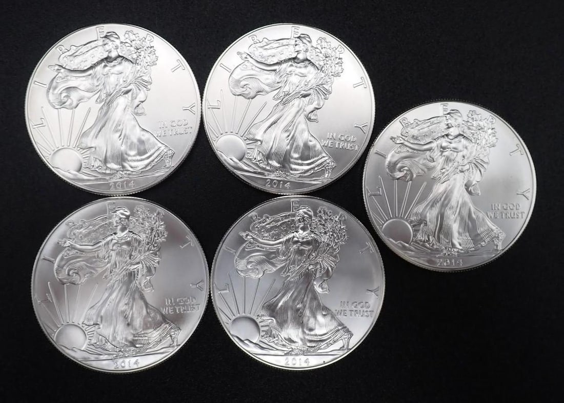 (5) 2014 U.S. American Eagle 1 Ounce .999 Silver Coins: (5) 2014 U.S. American Eagle 1 Ounce .999 Silver Coins -