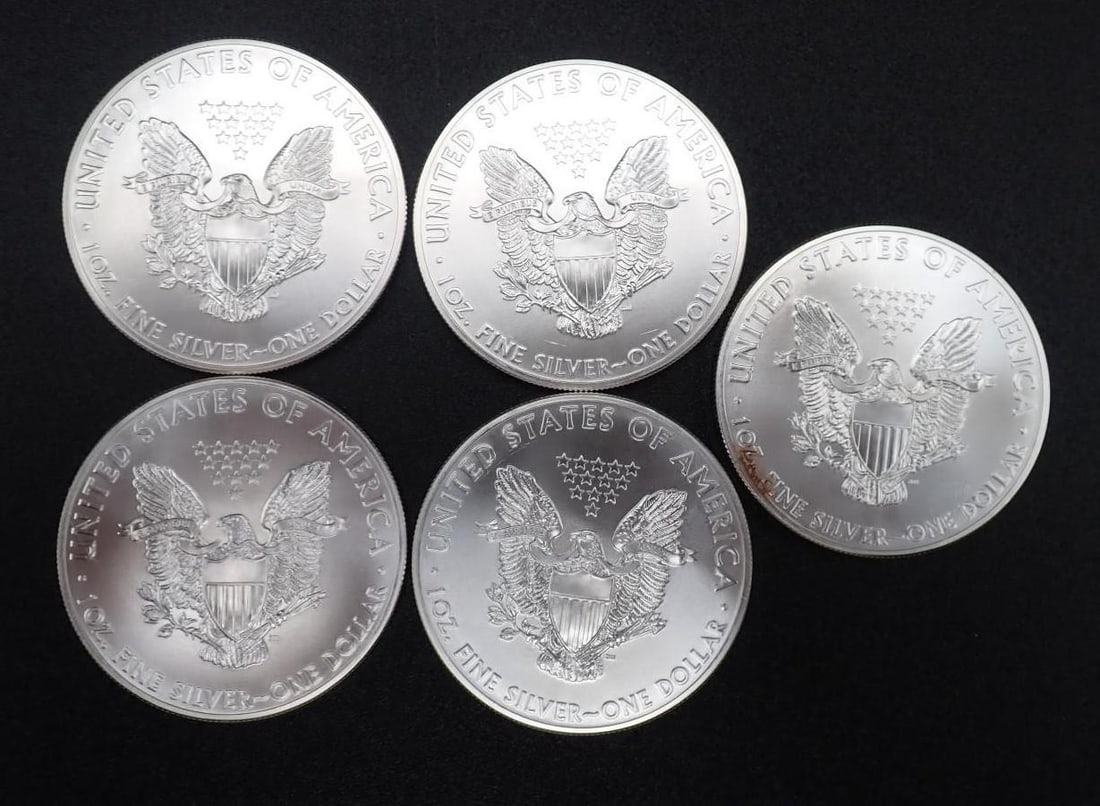 (5) 2014 U.S. American Eagle 1 Ounce .999 Silver Coins - 2
