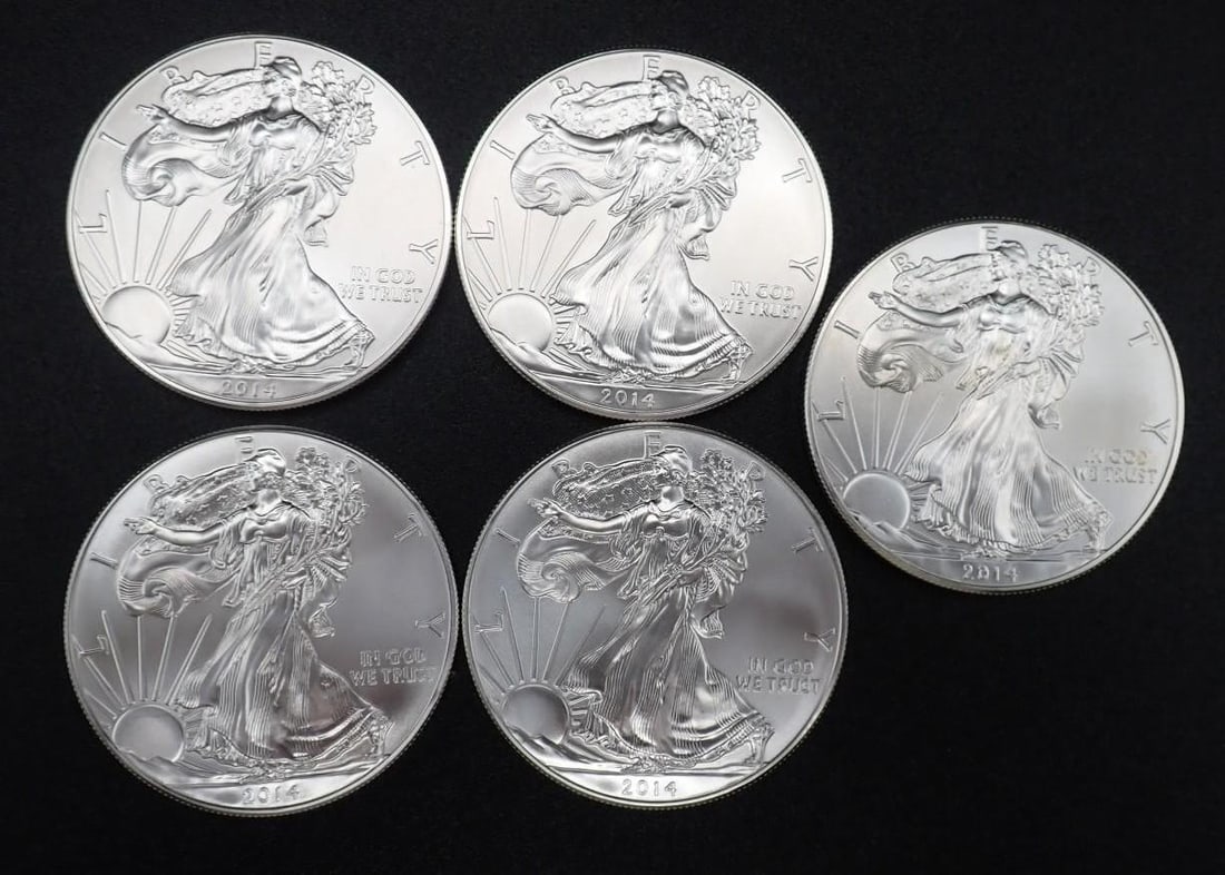 (5) 2014 U.S. American Eagle 1 Ounce .999 Silver Coins (1 of 2)