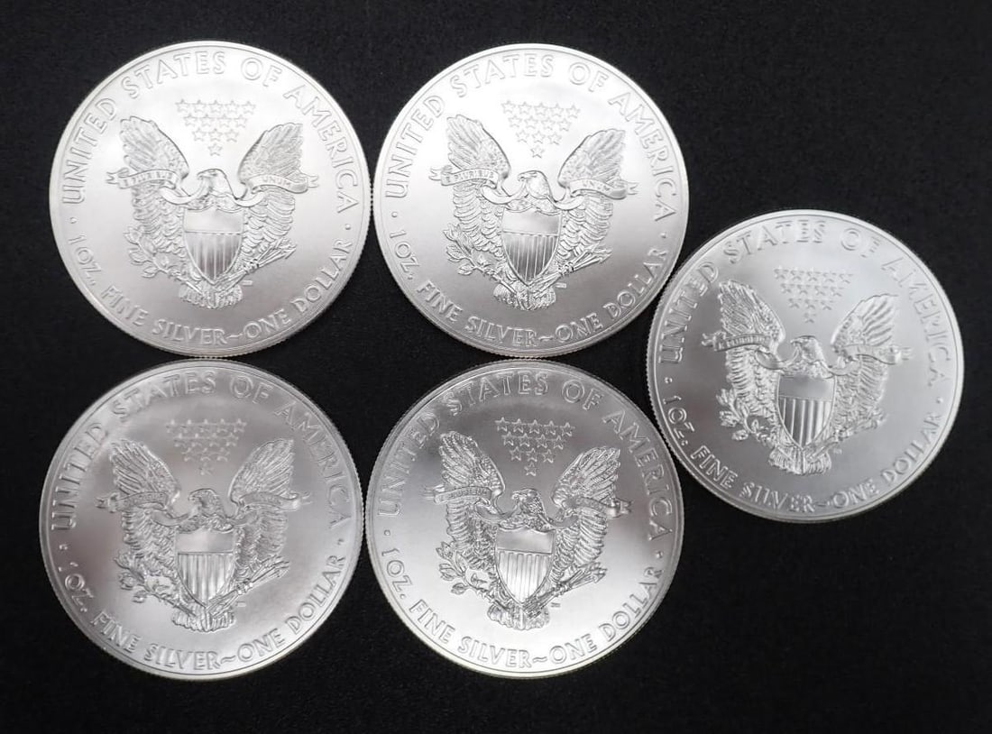 (5) 2014 U.S. American Eagle 1 Ounce .999 Silver Coins - 2