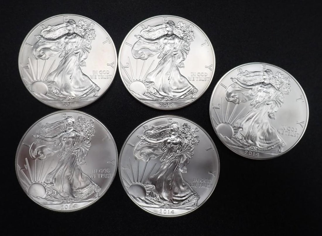 (5) 2014 U.S. American Eagle 1 Ounce .999 Silver Coins: (5) 2014 U.S. American Eagle 1 Ounce .999 Silver Coins -