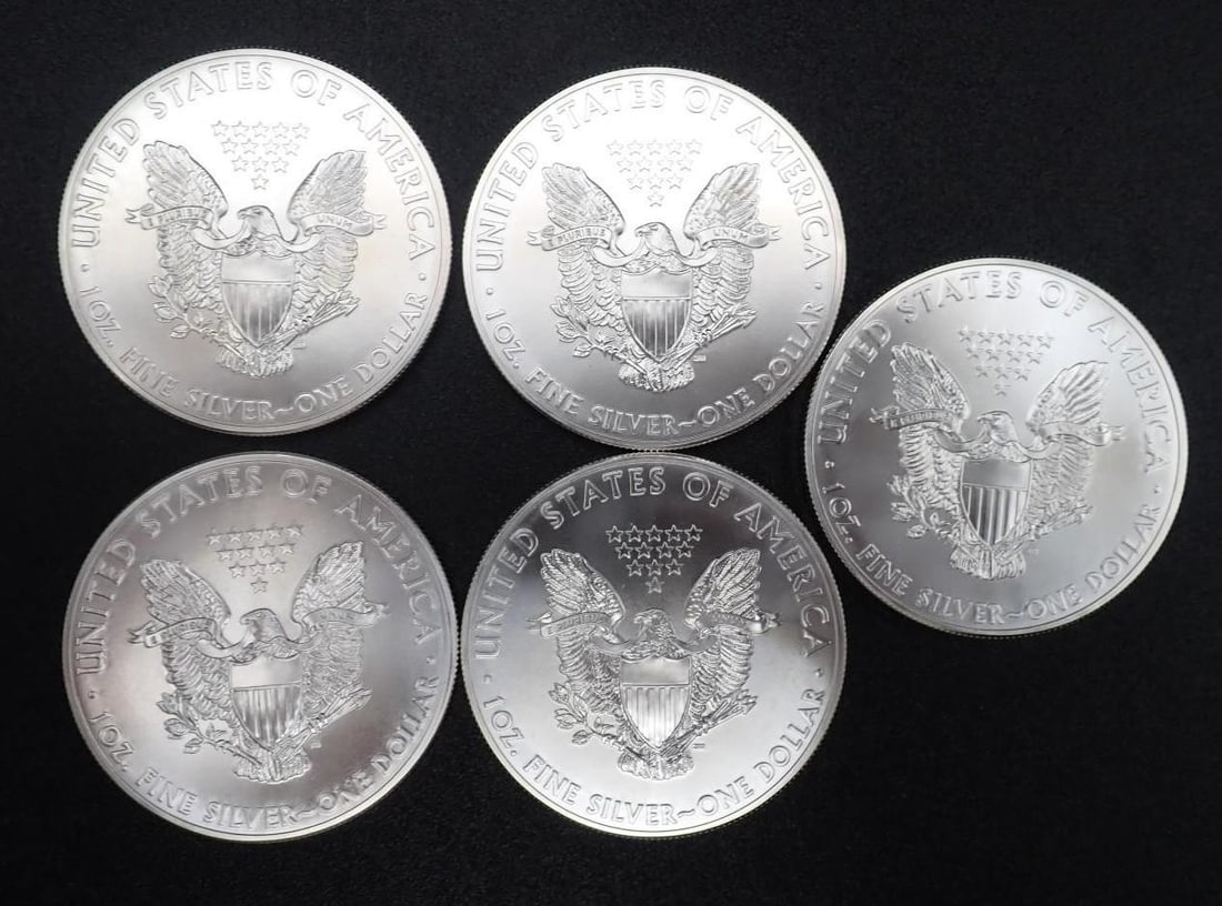 (5) 2014 U.S. American Eagle 1 Ounce .999 Silver Coins - 2