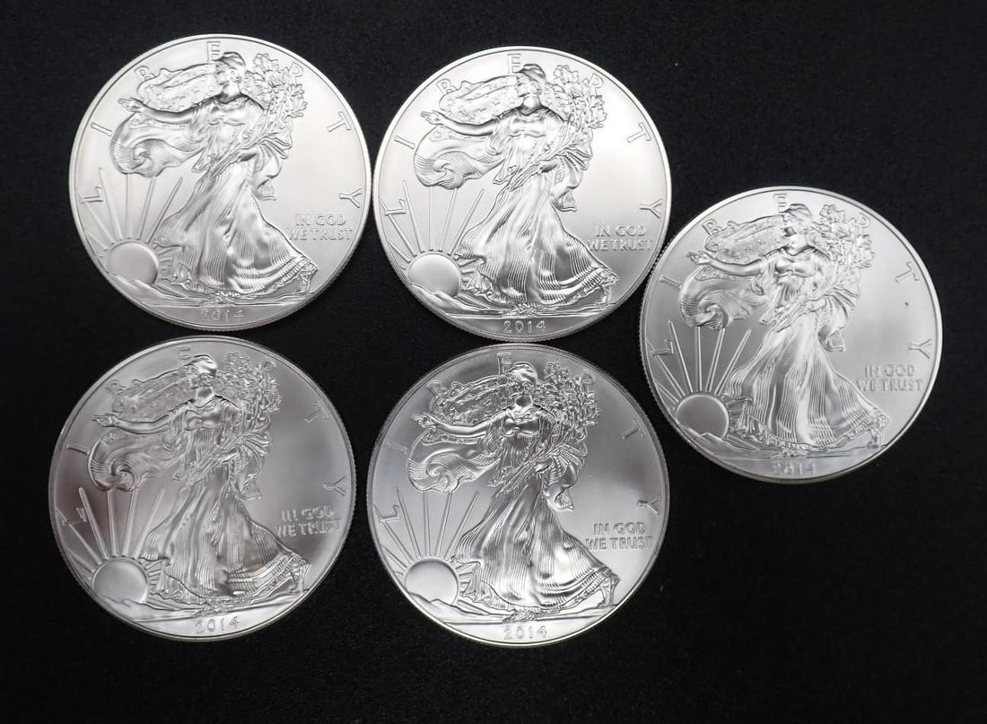 (5) 2014 U.S. American Eagle 1 Ounce .999 Silver Coins (1 of 2)