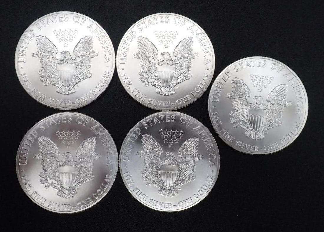 (5) 2014 U.S. American Eagle 1 Ounce .999 Silver Coins - 2