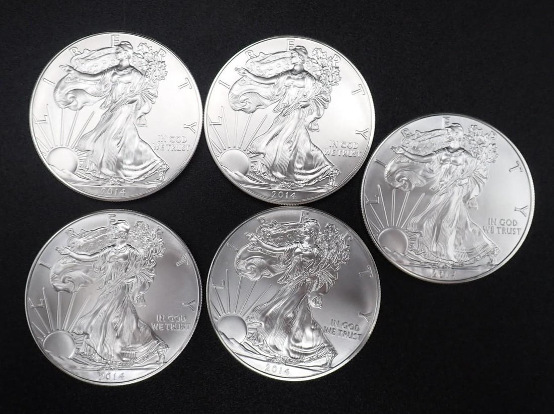 (5) 2014 U.S. American Eagle 1 Ounce .999 Silver Coins (1 of 2)