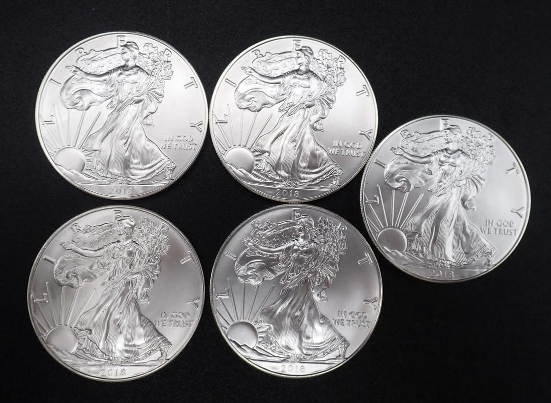 (5) 2014 U.S. American Eagle 1 Ounce .999 Silver Coins (1 of 2)
