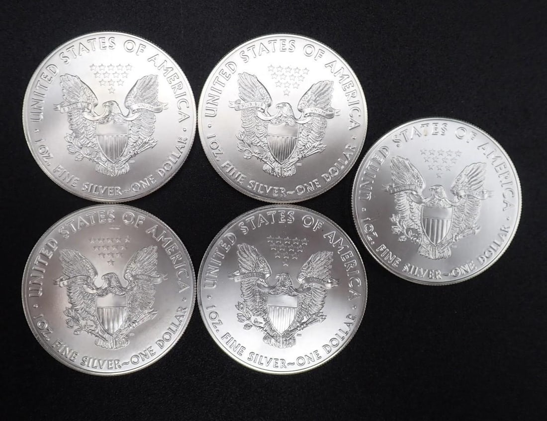 (5) 2014 U.S. American Eagle 1 Ounce .999 Silver Coins - 2