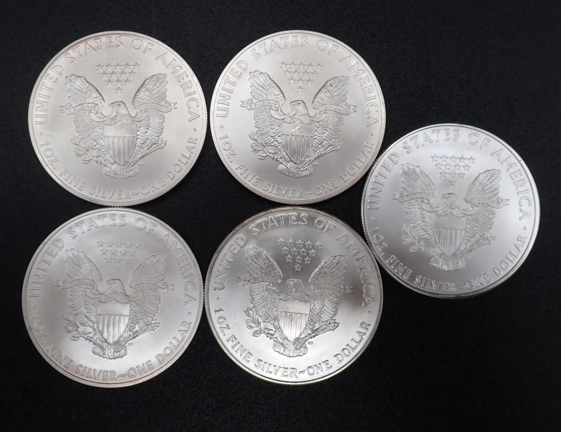 (5) Mixed Date U.S. American Eagle 1 Ounce .999 Silver Coins - 2