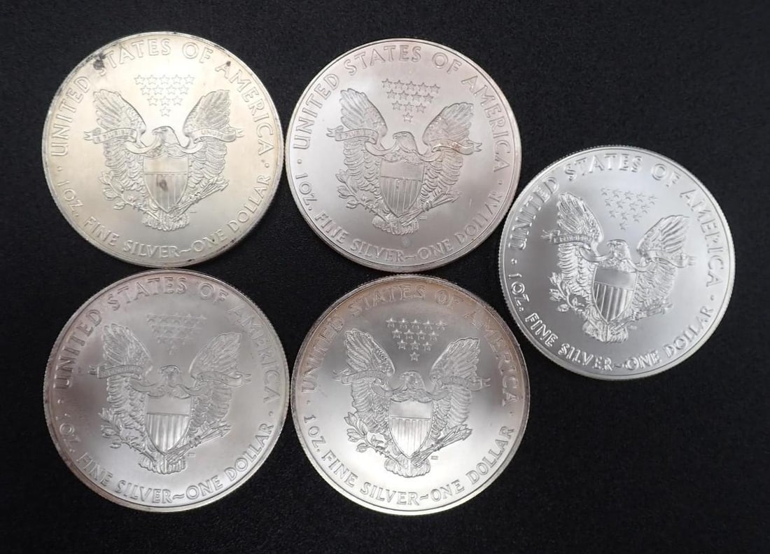 (5) Mixed Date U.S. American Eagle 1 Ounce .999 Silver Coins - 2