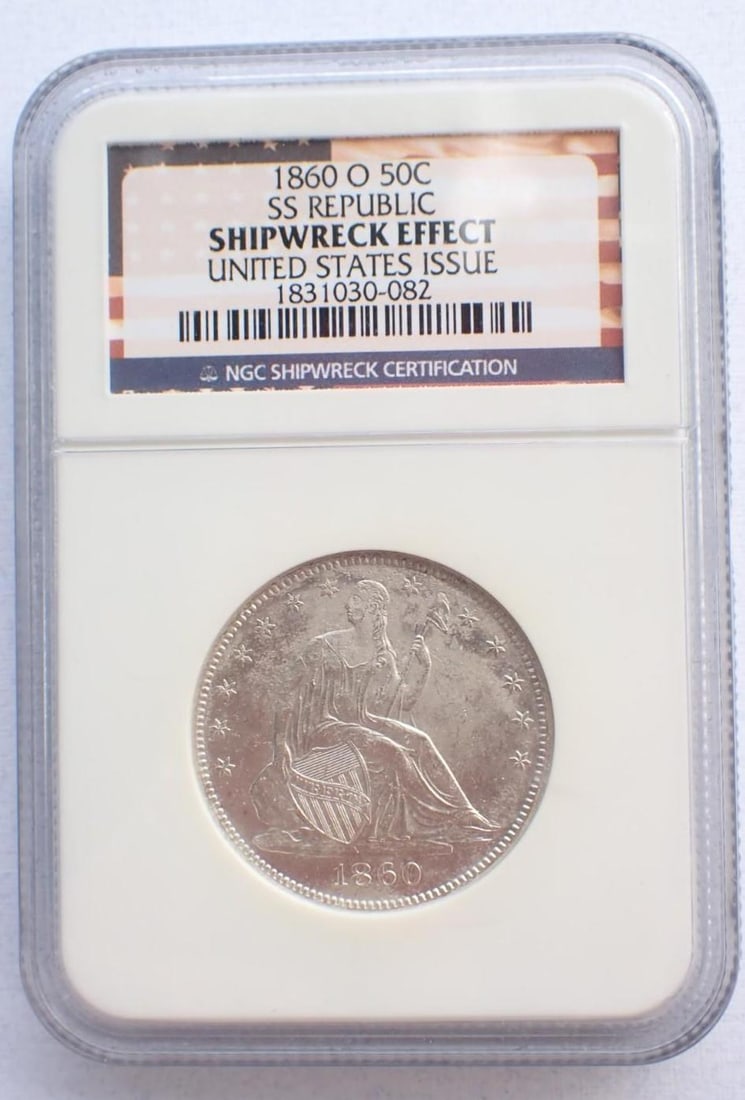 SS Republic Shipwreck 1860-O U.S. Half Dollar: SS Republic Shipwreck 1860-O U.S. Half Dollar -NGC Shipwreck Effect