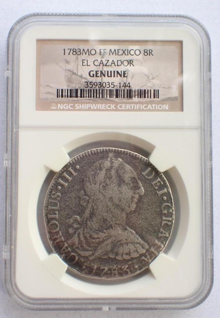 El Cazador Shipwreck 1783MO FF Mexico 8 Reales: El Cazador Shipwreck 1783MO FF Mexico 8 Reales -NGC Genuine