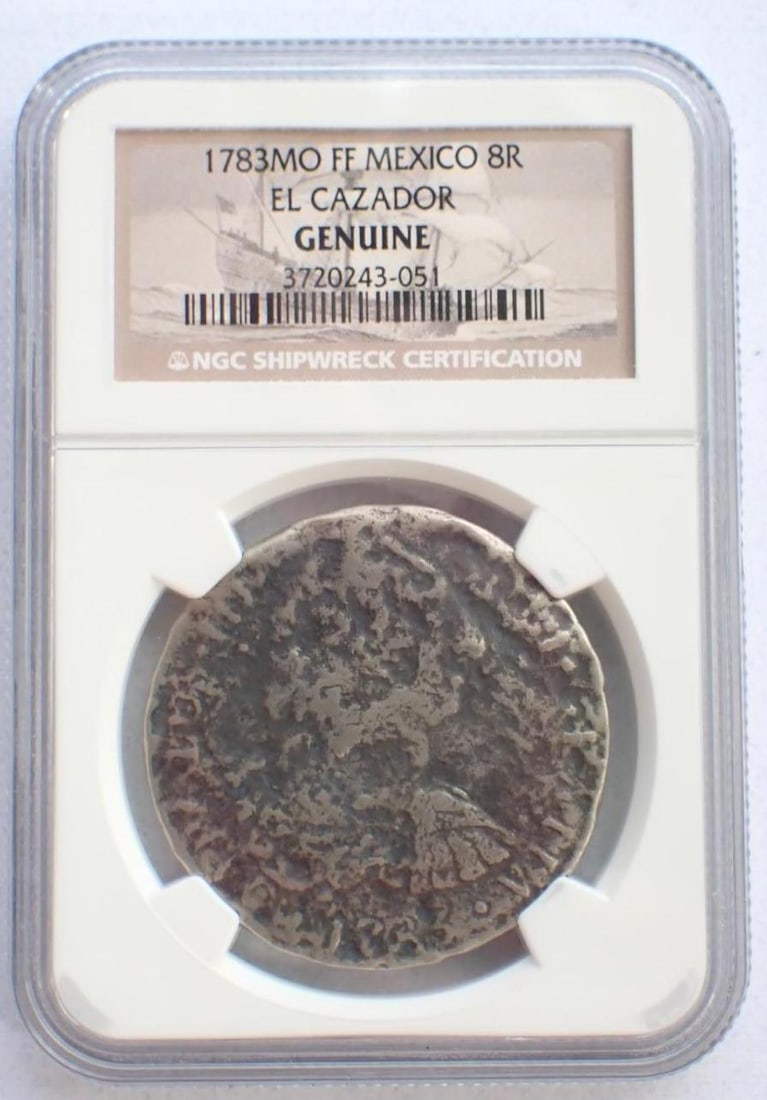 El Cazador Shipwreck 1783MO FF Mexico 8 Reales: El Cazador Shipwreck 1783MO FF Mexico 8 Reales -NGC Genuine