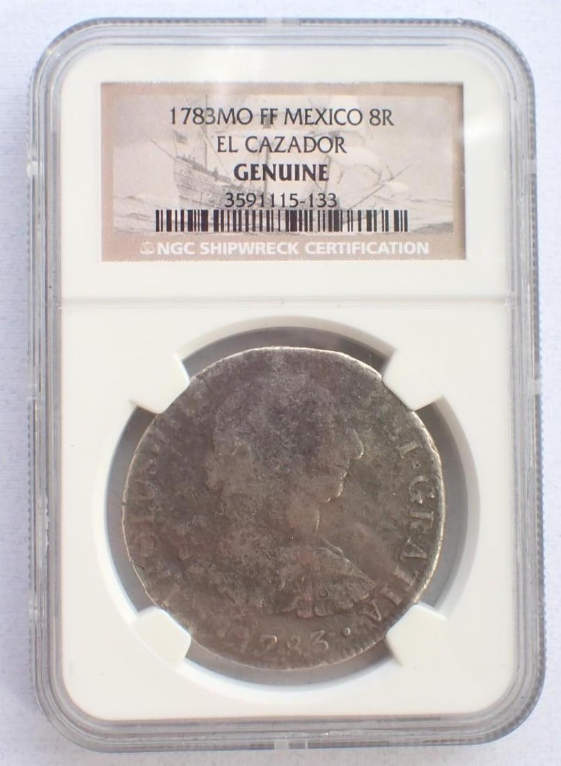 El Cazador Shipwreck 1783MO FF Mexico 8 Reales: El Cazador Shipwreck 1783MO FF Mexico 8 Reales -NGC Genuine