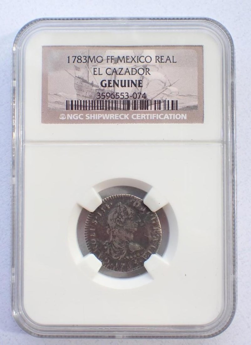 El Cazador Shipwreck 1783MO FF Mexico 1 Real: El Cazador Shipwreck 1783MO FF Mexico 1 Real -NGC Genuine