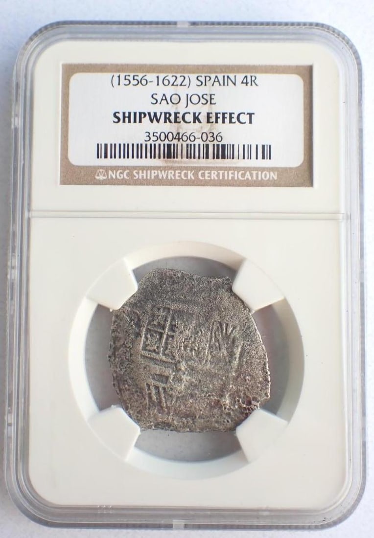 Sao Jose Shipwreck (1556-1622) Spanish 4 Reales: Sao Jose Shipwreck (1556-1622) Spanish 4 Reales -NGC Shipwreck Effect