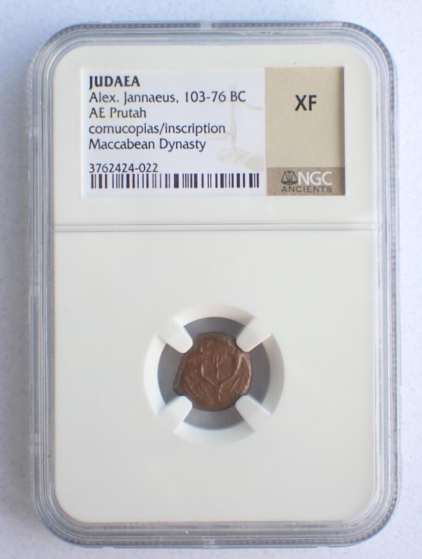 Ancient Coin: Judaea Alex. Jannaeus (103-76 BC) AE Prutah: Ancient Coin: Judaea Alex. Jannaeus (103-76 BC) AE Prutah -NGC XF