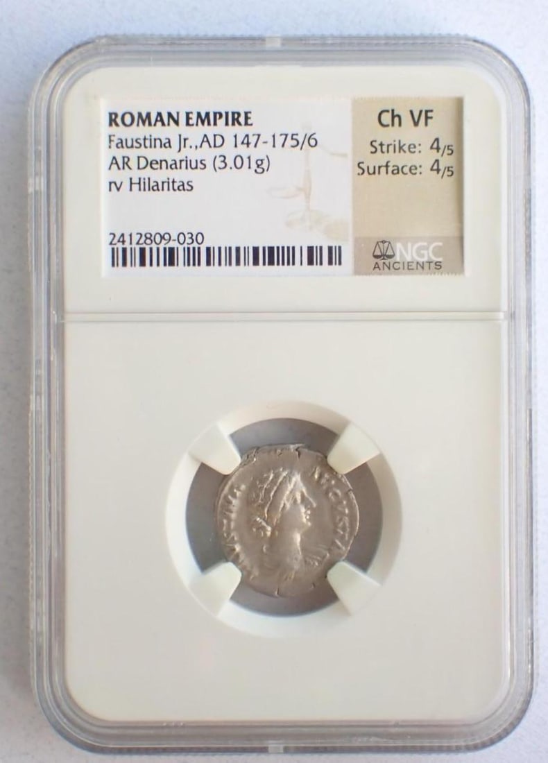 Ancient Coin: Roman Empire Faustina Jr. (AD 147-175/6) AR Denarius: Ancient Coin: Roman Empire Faustina Jr. (AD 147-175/6) AR Denarius -NGC Ch VF