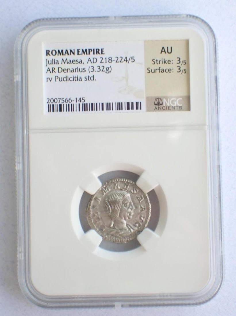 Ancient Coin: Roman Empire Julia Maesa (AD 218-224/5) AR Denarius: Ancient Coin: Roman Empire Julia Maesa (AD 218-224/5) AR Denarius -NGC AU