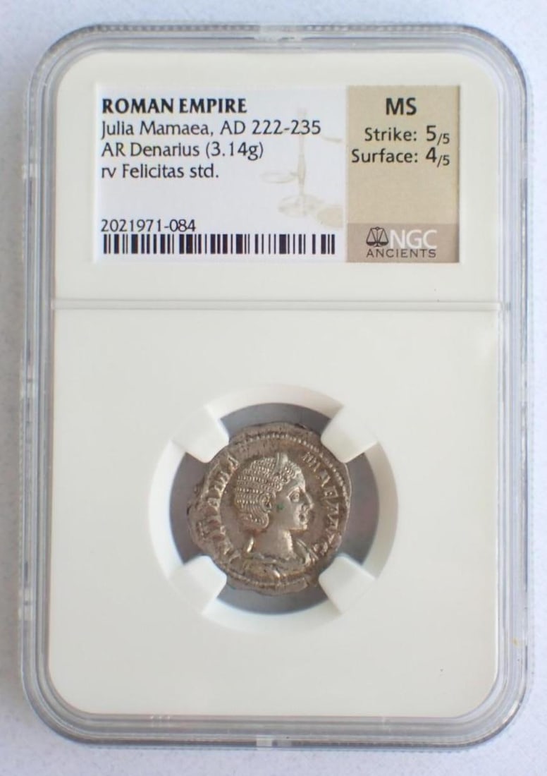 Ancient Coin: Roman Empire Julia Mamaea (AD 222-235) AR Denarius: Ancient Coin: Roman Empire Julia Mamaea (AD 222-235) AR Denarius -NGC MS