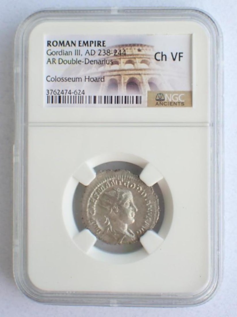 Ancient Coin: Roman Empire Gordian III (AD 238-244) AR Double-Denarius: Ancient Coin: Roman Empire Gordian III (AD 238-244) AR Double-Denarius -NGC Ch VF