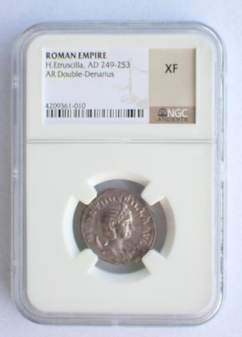 Ancient Coin: Roman Empire H. Etruscilla (AD 249-253) AR Double-Denarius: Ancient Coin: Roman Empire H. Etruscilla (AD 249-253) AR Double-Denarius -NGC XF