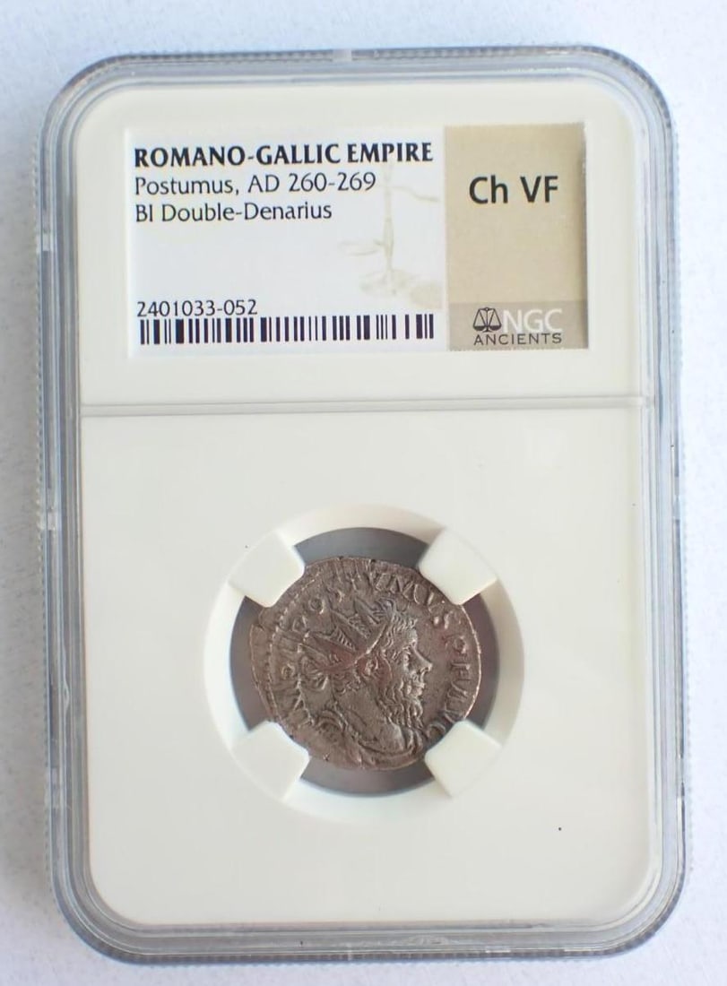 Ancient Coin: Roman Empire Postumus (AD 260-269) BI Double-Denarius: Ancient Coin: Roman Empire Postumus (AD 260-269) BI Double-Denarius -NGC Ch VF