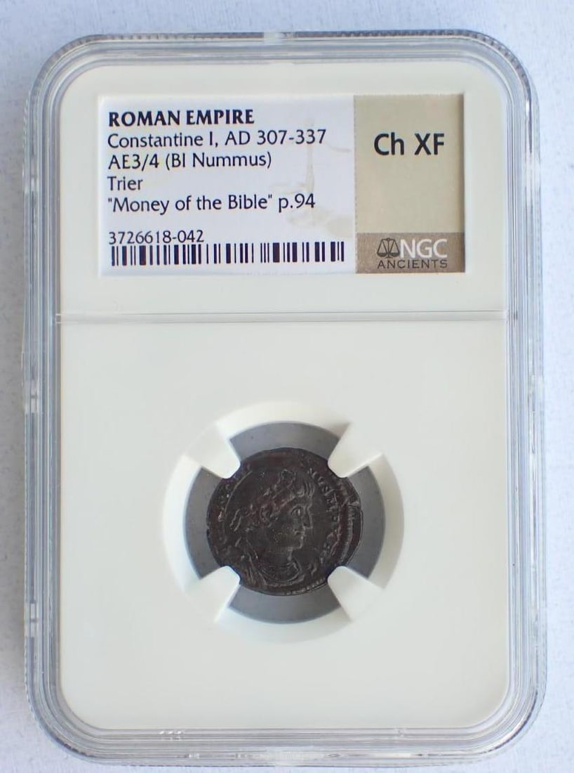 Ancient Coin: Roman Empire Constantine I (AD 307-337) AE3/4 Trier: Ancient Coin: Roman Empire Constantine I (AD 307-337) AE3/4 Trier -NGC Ch XF