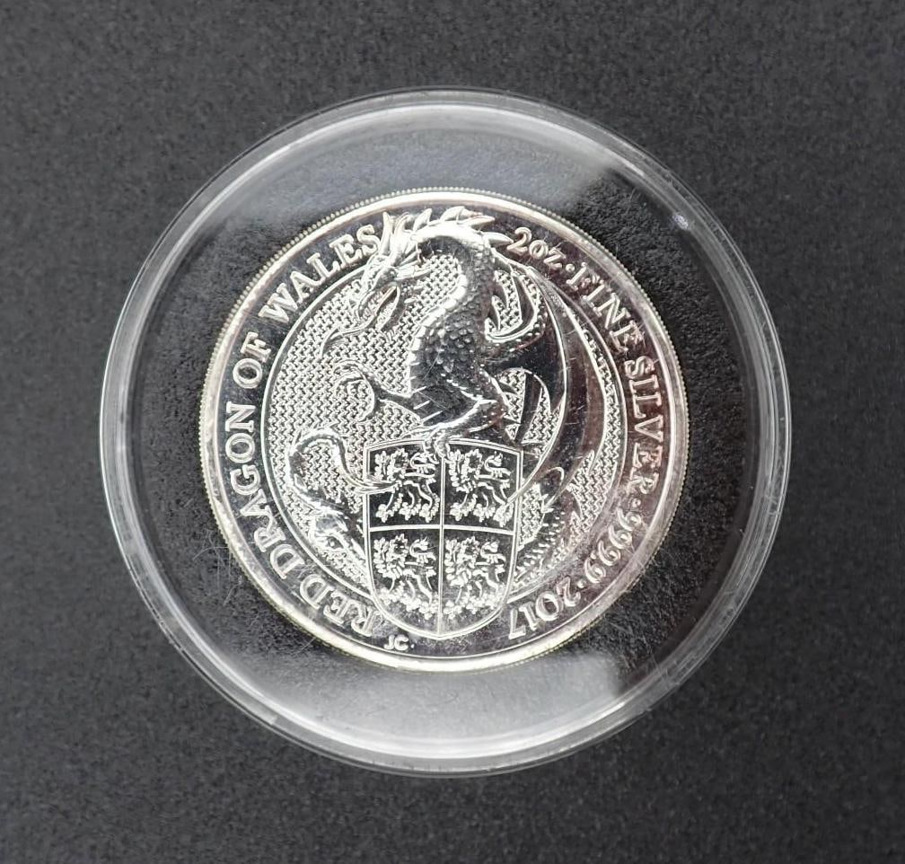 2017 Great Britain Queen's Beasts 2 Ounce .9999 Silver Red Dragon - 2
