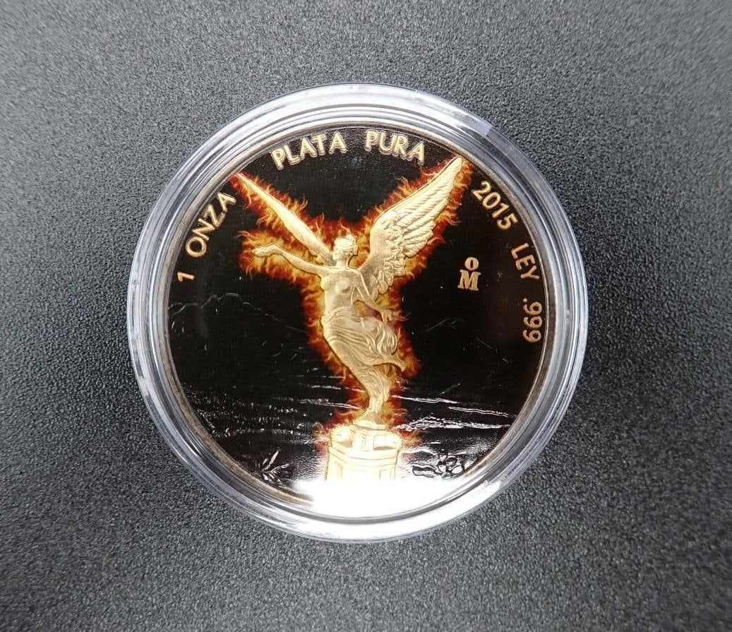 Cased 2015 Mexico "Burning Libertad" 1 Ounce .999 Silver Coin - 2