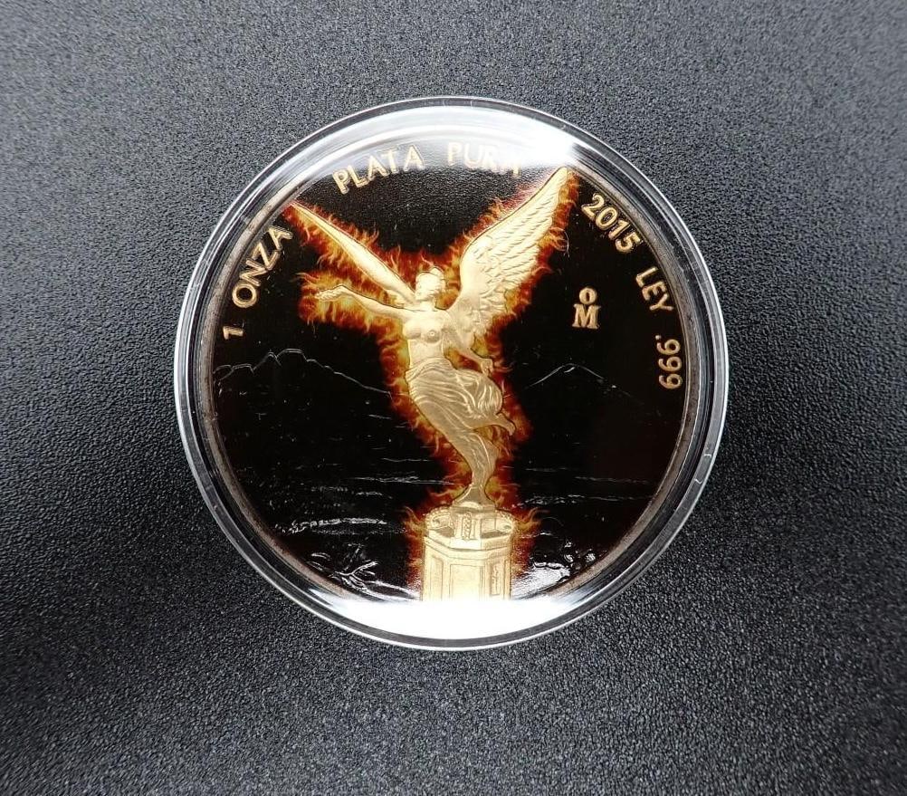 Cased 2015 Mexico "Burning Libertad" 1 Ounce .999 Silver Coin - 2
