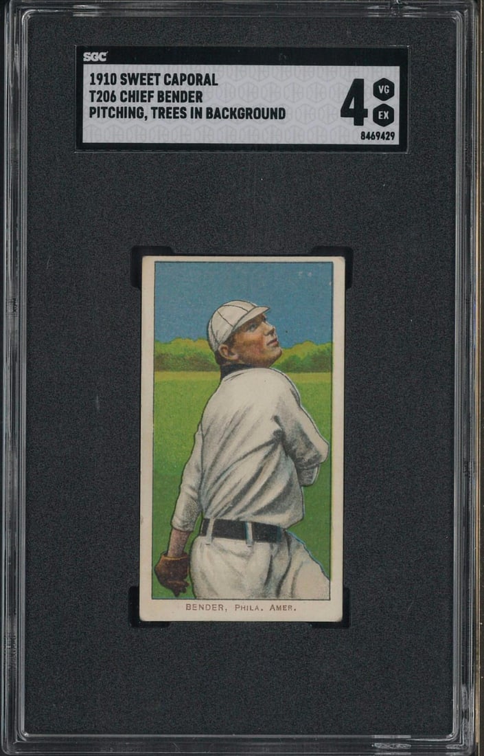 1910 T206 Sweet Caporal Chief Bender Pitching (trees in background): 1910 T206 Sweet Caporal Chief Bender Pitching (trees in background) -SGC VG, EX 4