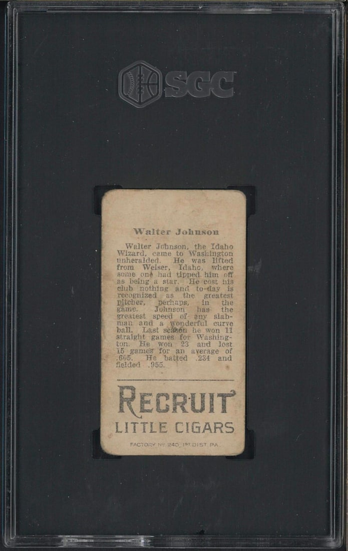 1912 T207 Recruit Little Cigars Walter Johnson - 2