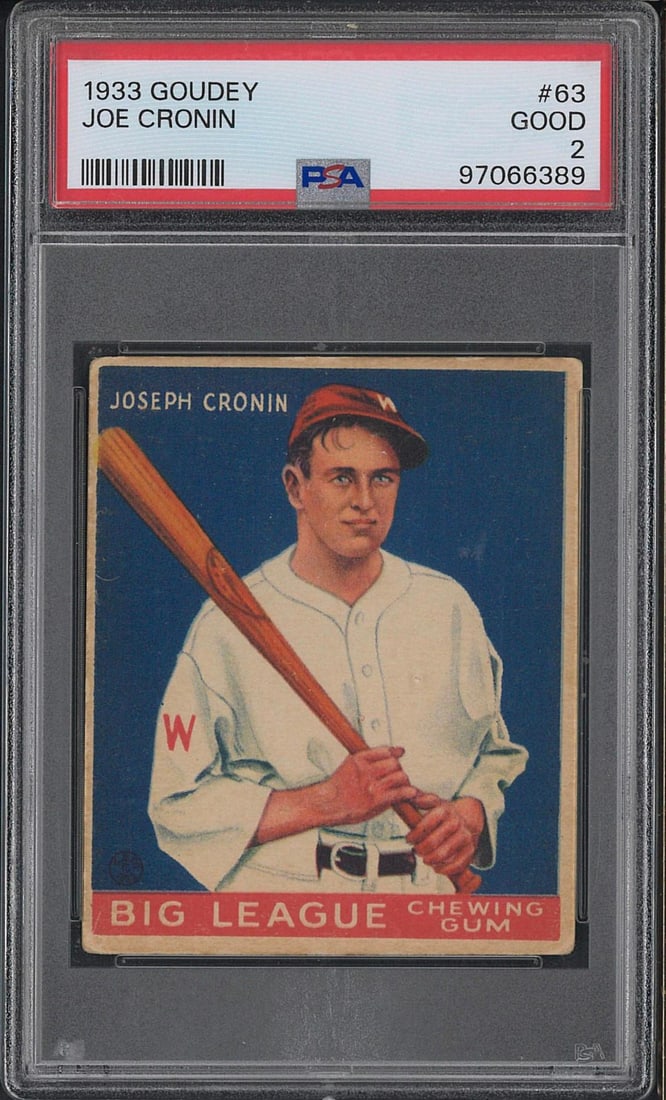 1933 Goudey #63 Joe Cronin: 1933 Goudey #63 Joe Cronin -PSA Good 2