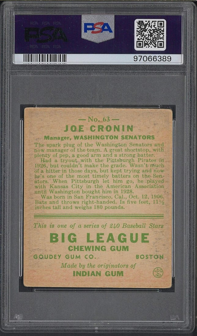 1933 Goudey #63 Joe Cronin - 2