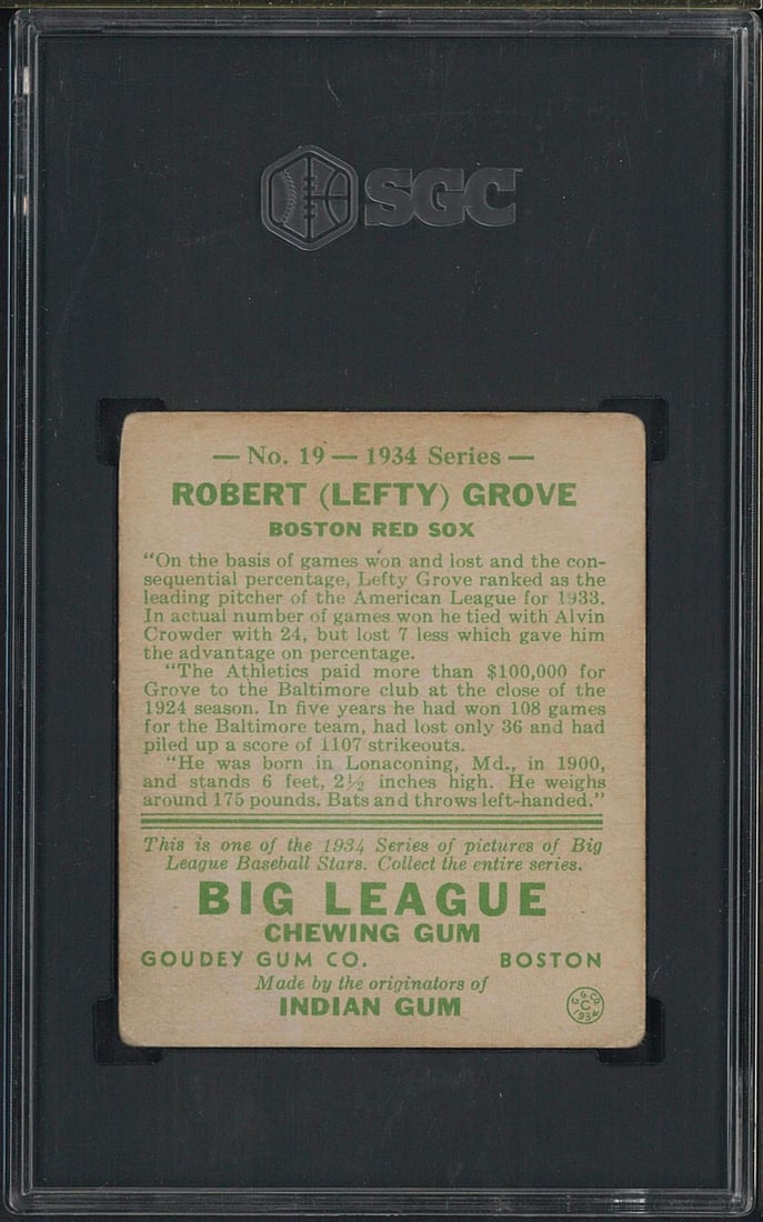 1934 Goudey #19 Lefty Grove - 2